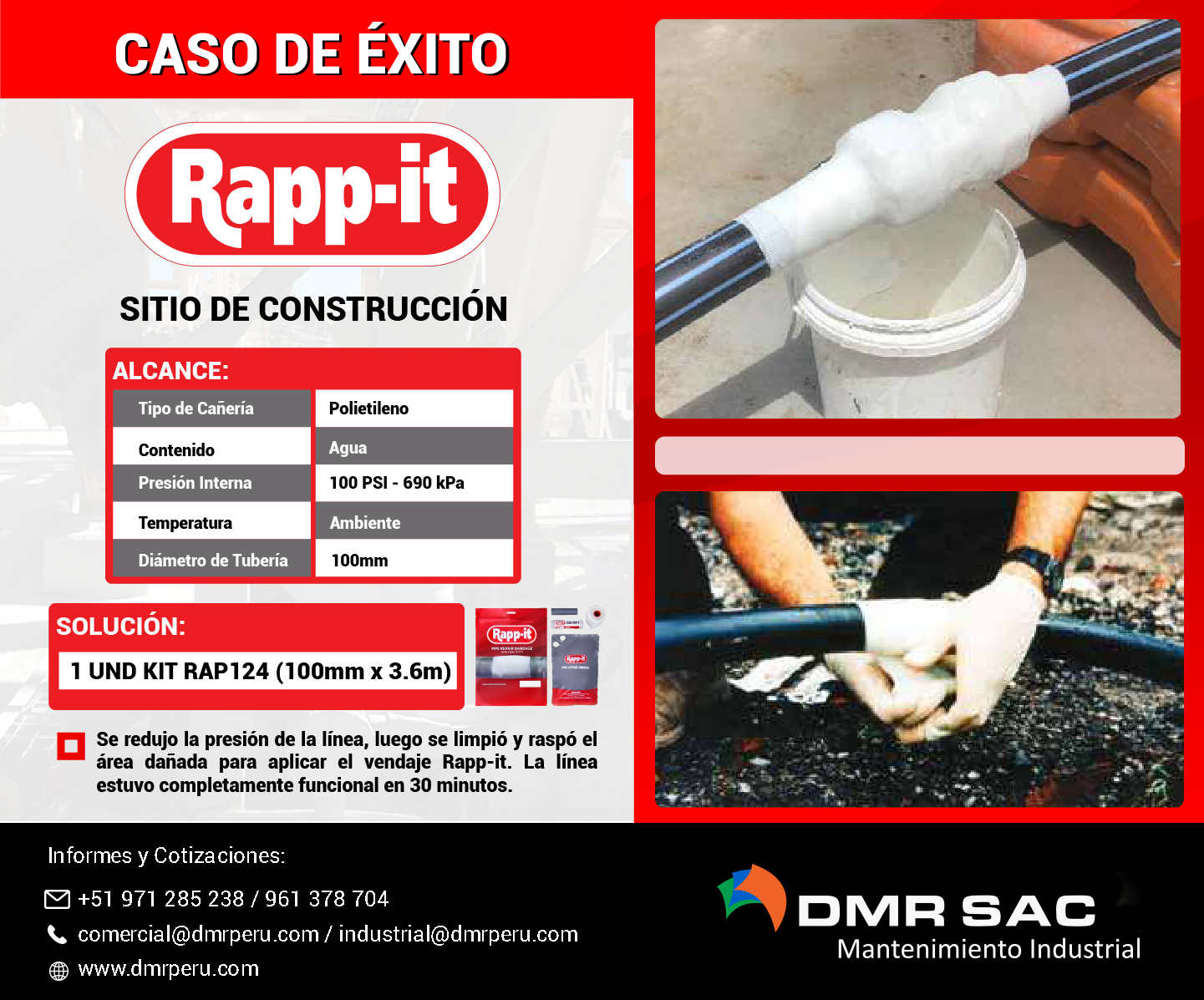 Reparación de tubería en sitio de construcción con Rapp-it