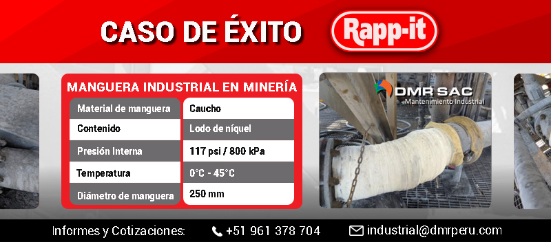 Caso de éxito de reparación de manguera industrial en planta de procesamiento de minerales con Rapp-it