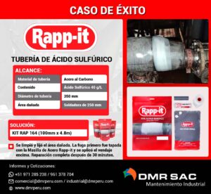 Detalles de Reparación de tubería de ácido sulfúrico en mina con el vendaje de reparación de tuberías Rapp-it