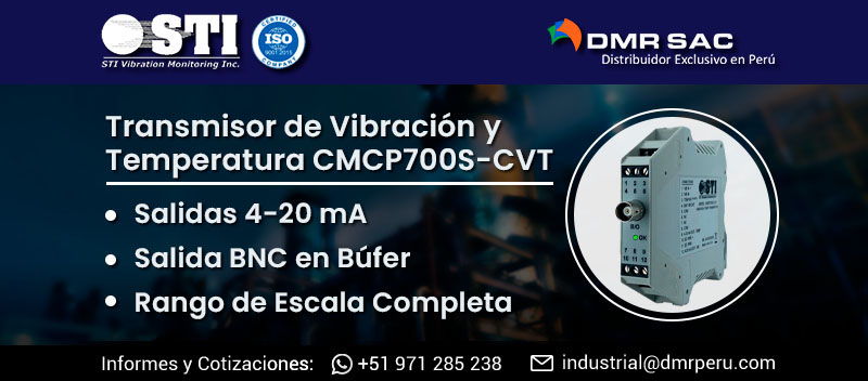 Portada: Transmisor de vibración temperatura CMCP700S-CVT de STI para mantenimiento predictivo y monitoreo de condiciones en Perú